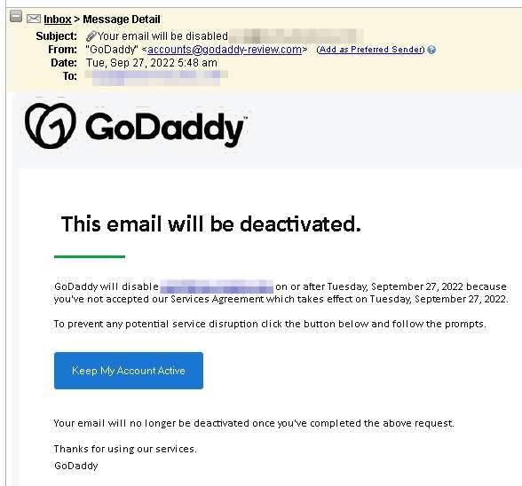 GoDaddy Phishing Scam