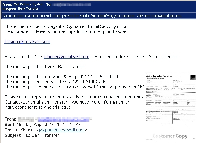 Symantec Transfer Scam